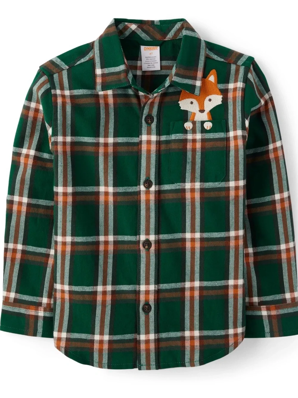 Gymboree Boys Plaid Embroidered Fox Flannel Fox Button-Up Shirt